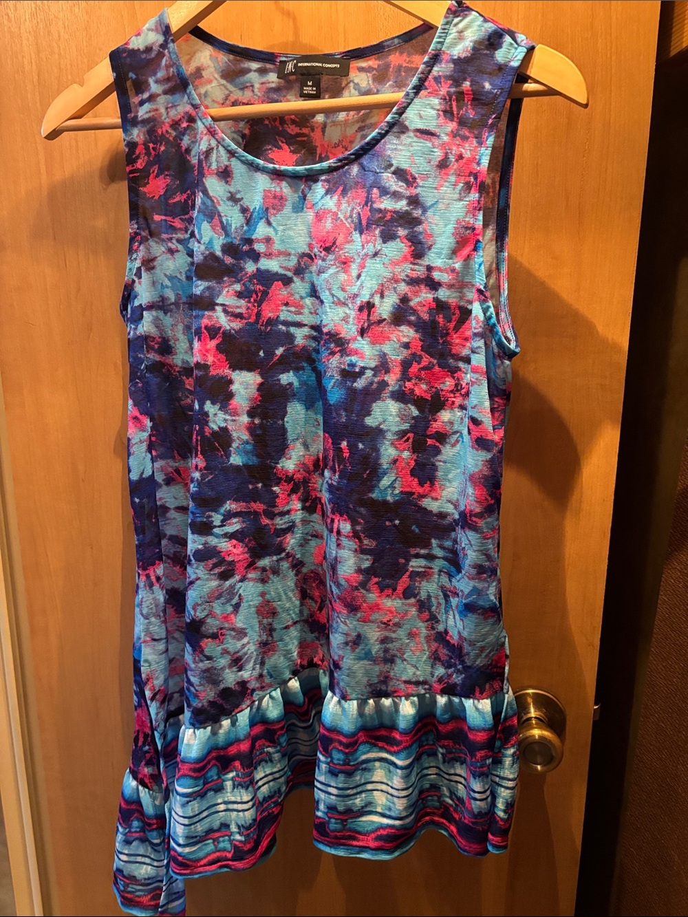 INC International Concepts Multicolor Abstract Print Top in Aqua, Blue & Pink
